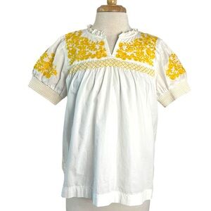 J. Crew White Peasant Blouse with Yellow Floral Embroidery